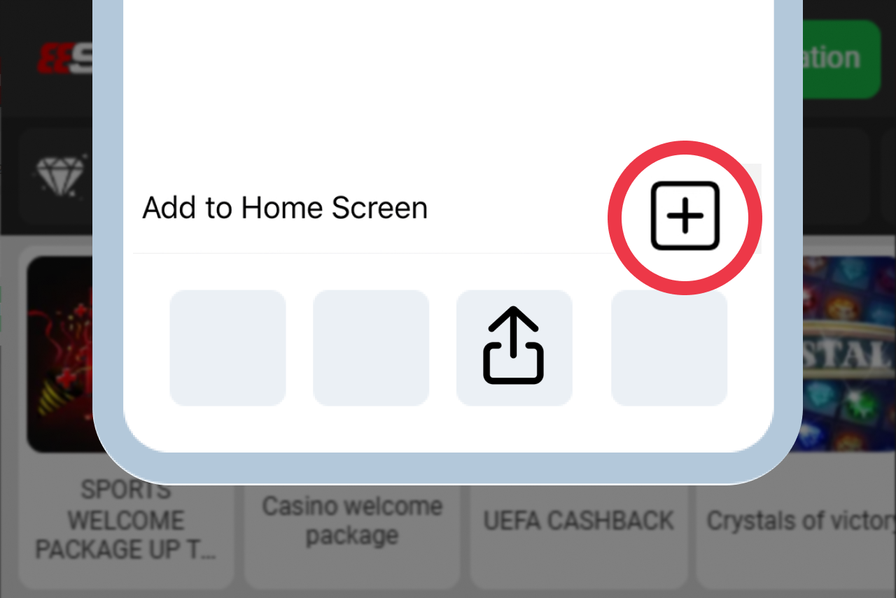 888Starz iOS PWA step 3: Safari menu with Add to Home Screen option highlighted