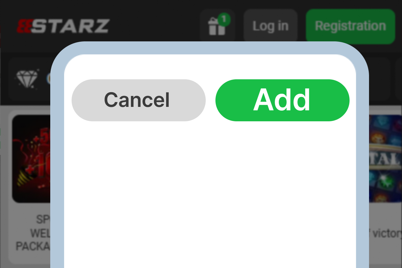 888Starz iOS PWA step 4: confirmation window with Add button highlighted