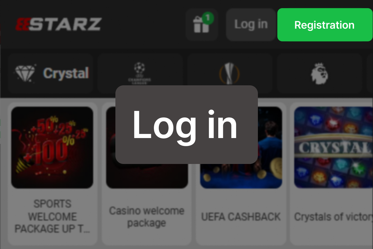888Starz login step 2: homepage with Log In button highlighted