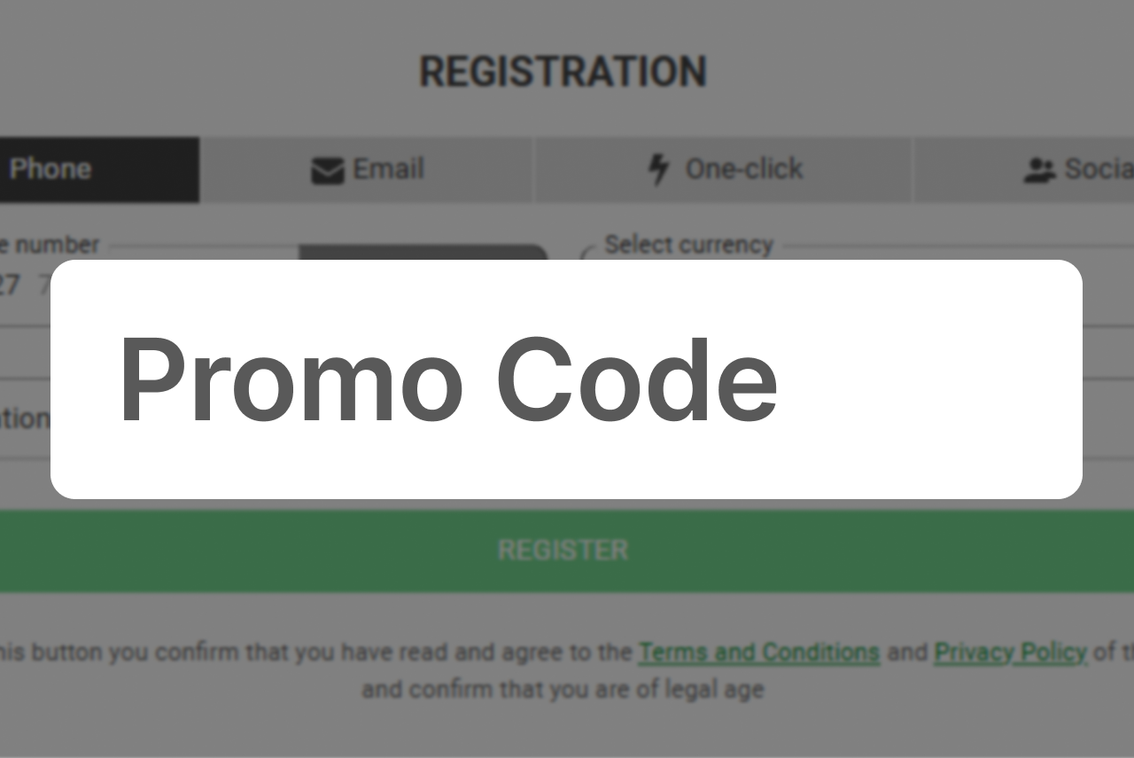 Promo code registration step 3: registration form with promo code field and Register button highlighted