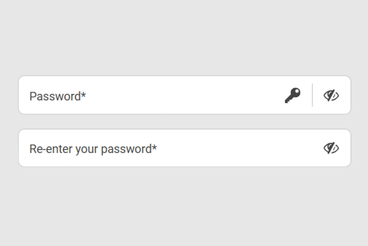 Registration by email step 6: password and confirm password fields highlighted