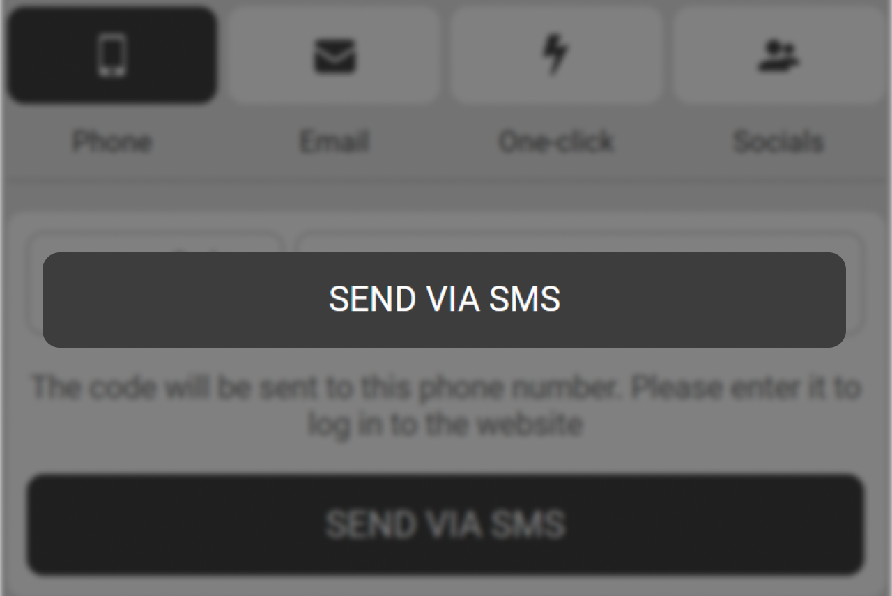 Registration by phone step 2: Send SMS button highlighted on registration form