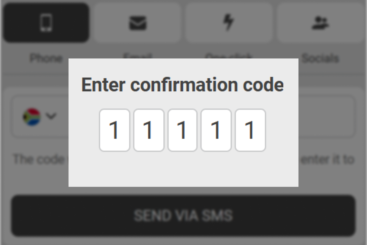 Registration by phone step 3: confirmation code input field and Confirm button highlighted