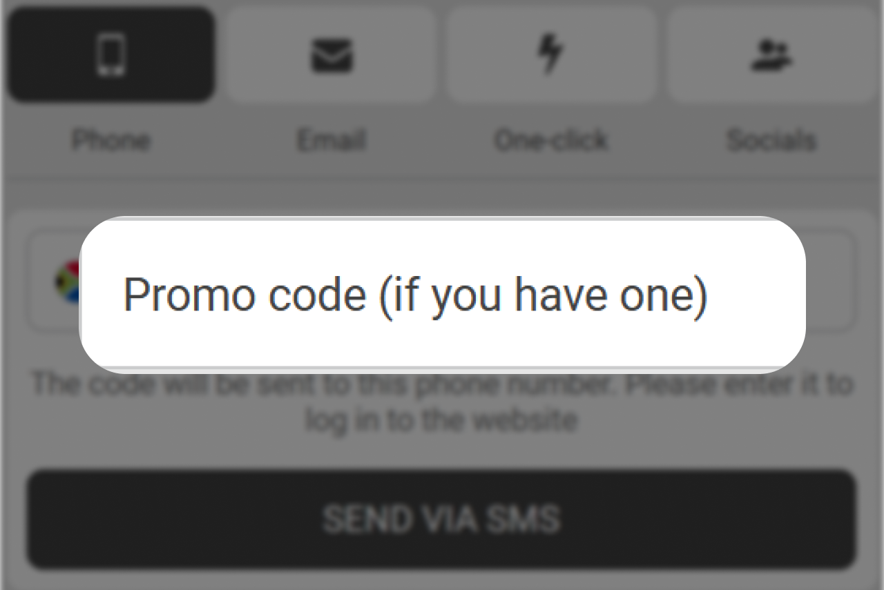 Registration by phone step 5: promo code input field highlighted