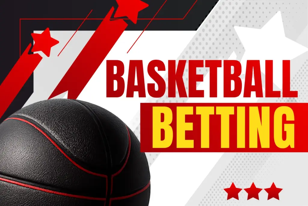 Basketball betting title with black-red basketball icon on red-white background, text on the right