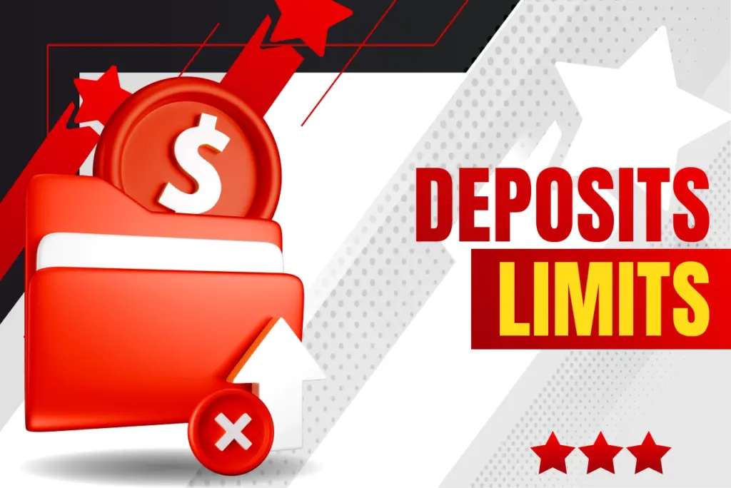 Limits for deposits title with red folder, white upward arrow and red credit icon on red-white background, text on the right