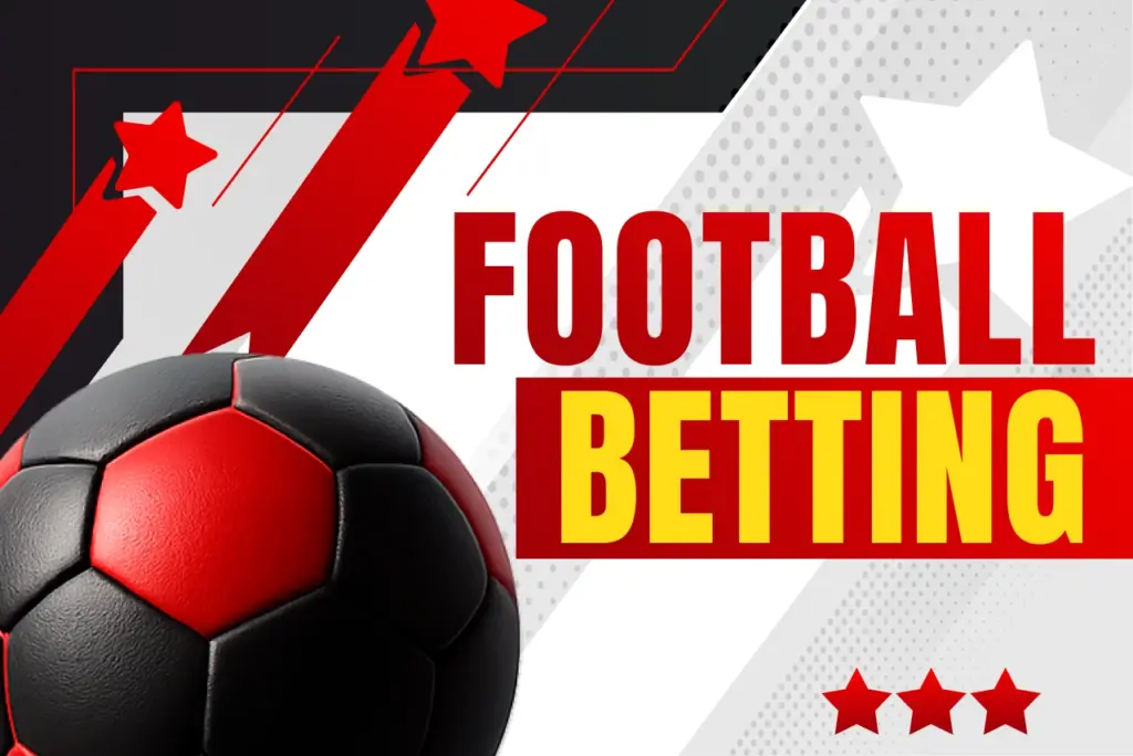 Football betting title with black-red football icon on red-white background, text on the right