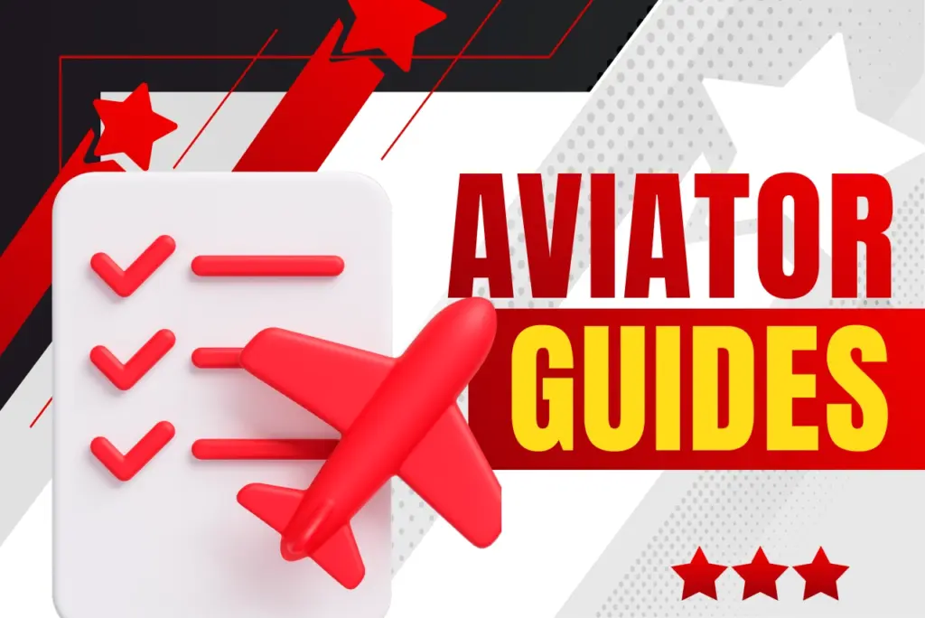 888Starz Aviator guides banner featuring an instruction sheet and a red airplane on a white background with red and black abstract elements