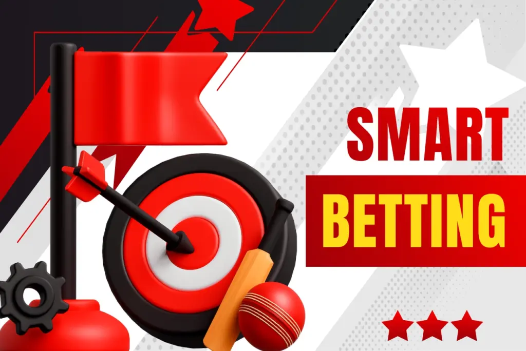 888Starz smart betting banner with a red target and strategy icons on a white background with red and black abstract elements