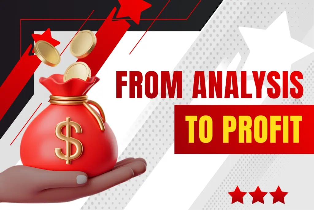 888Starz analysis to profit banner featuring a money bag and financial icons on a white background with red and black abstract elements