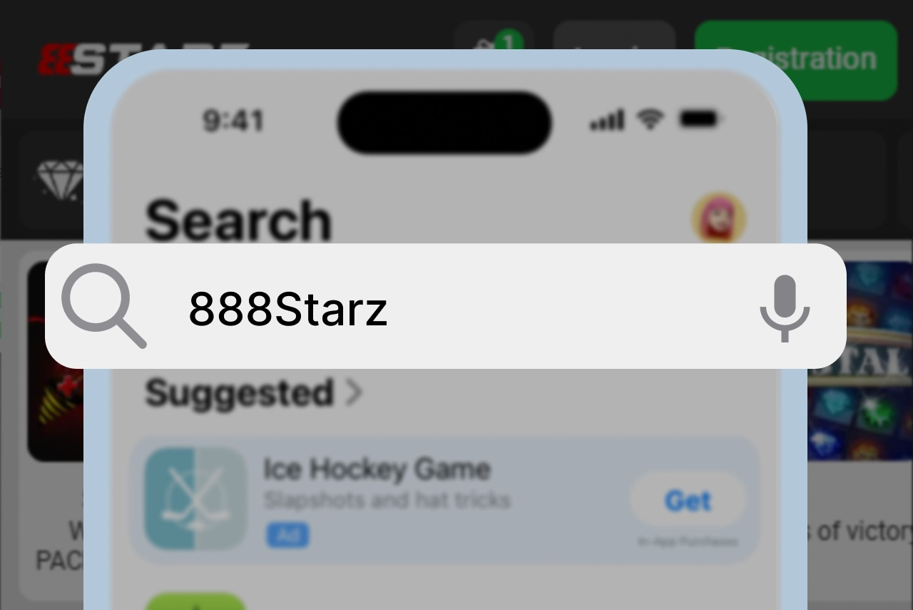 iPhone App Store search screen with '888Starz' typed in the search bar